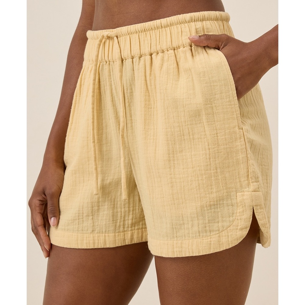 Pact Womens Coastal Gauze Curved Hem Short Sungold Yellow XL Organic Cotton